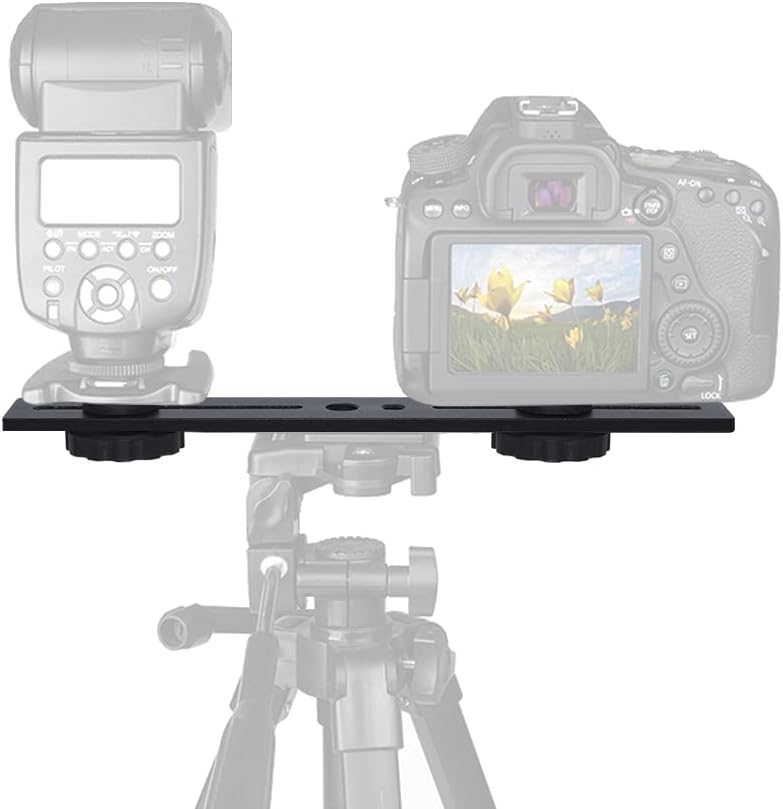 Zeetain Dual Speedlite Tripod Mount Bracket,1/4" Dual Camera Mount Flash Extension Bar,8" Dual Tripod Bracket for Camera,LED Video Light,DSLR Camera,Flash Light(2 Pack) - Image 2